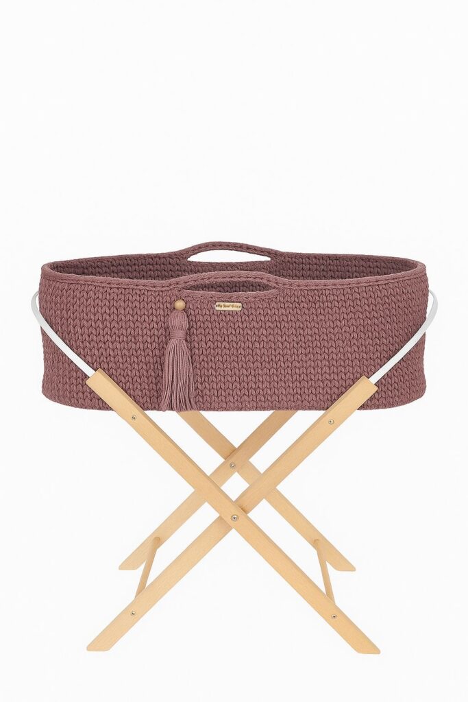 Moses basket BOHO Handmade with stand - mauve