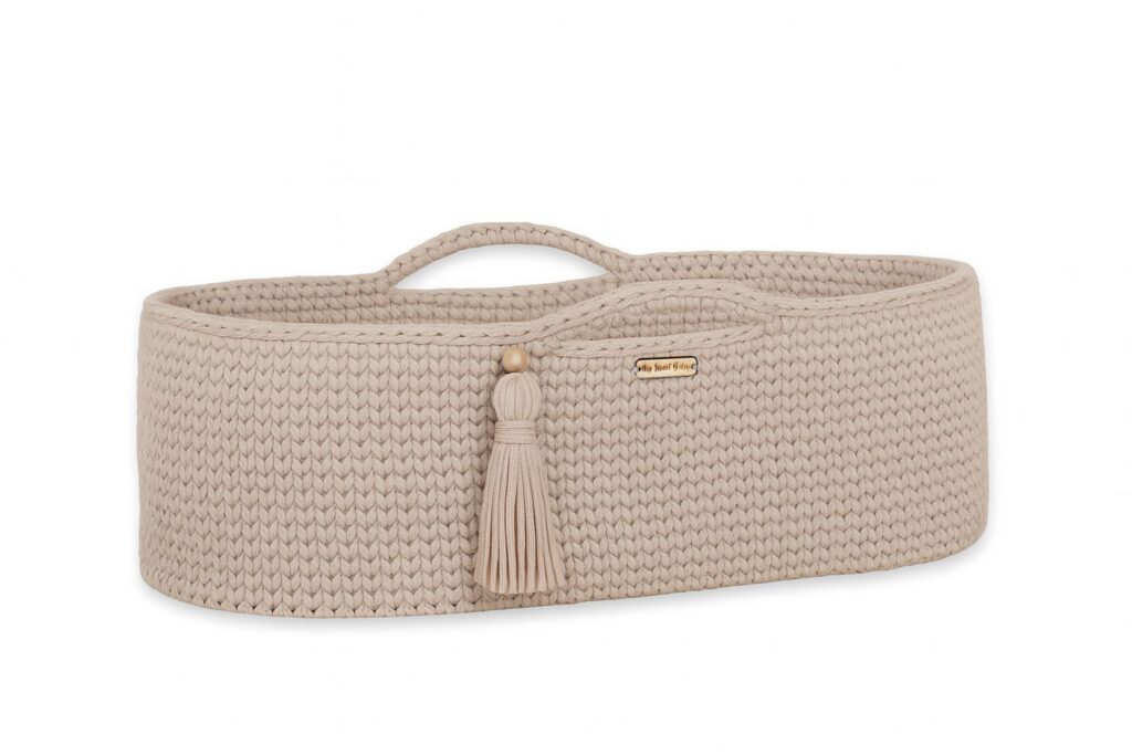 Moses basket BOHO Handmade cotton with mattress - light beige