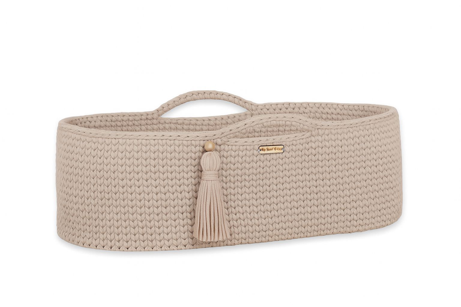 Moses basket BOHO Handmade cotton with mattress - light beige