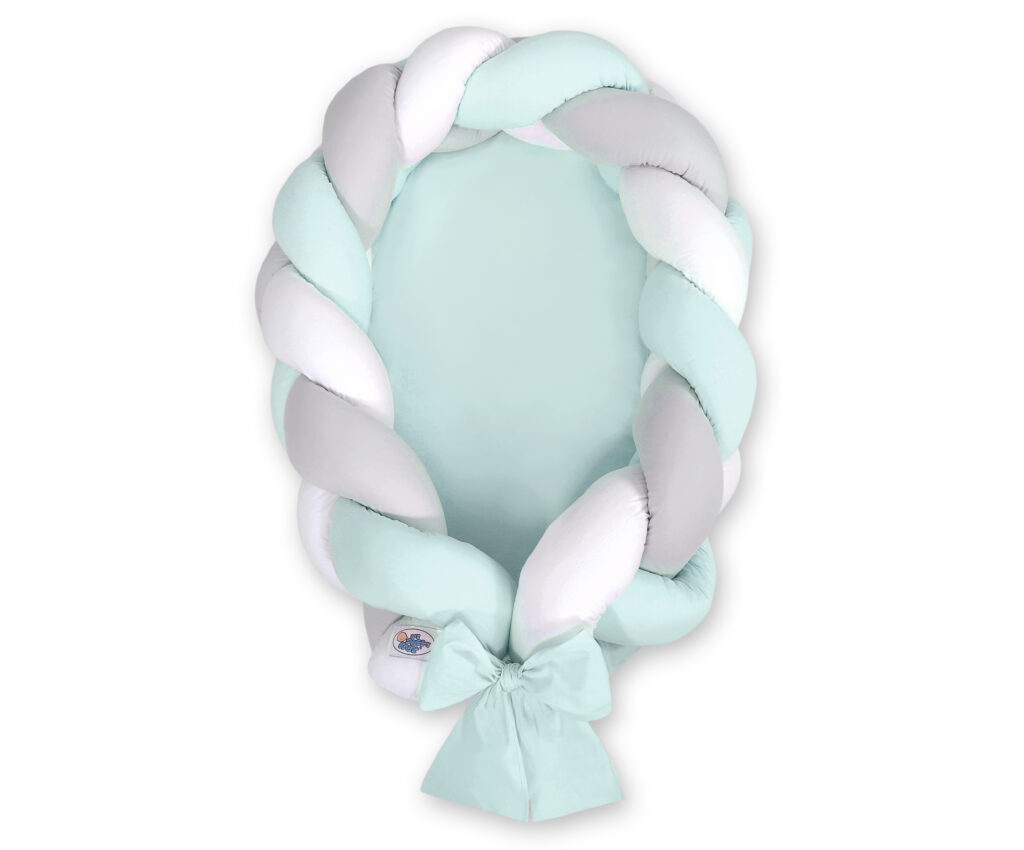 Braided baby nest 2 in 1 - white-gray-mint — modelis Kokon/ magic loop 516-523-1031-1031