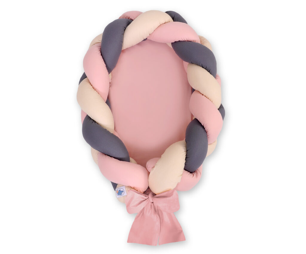 Braided baby nest 2 in 1 - beige-pastel pink-anthracite — modelis Kokon/ magic loop/391-1033-1032