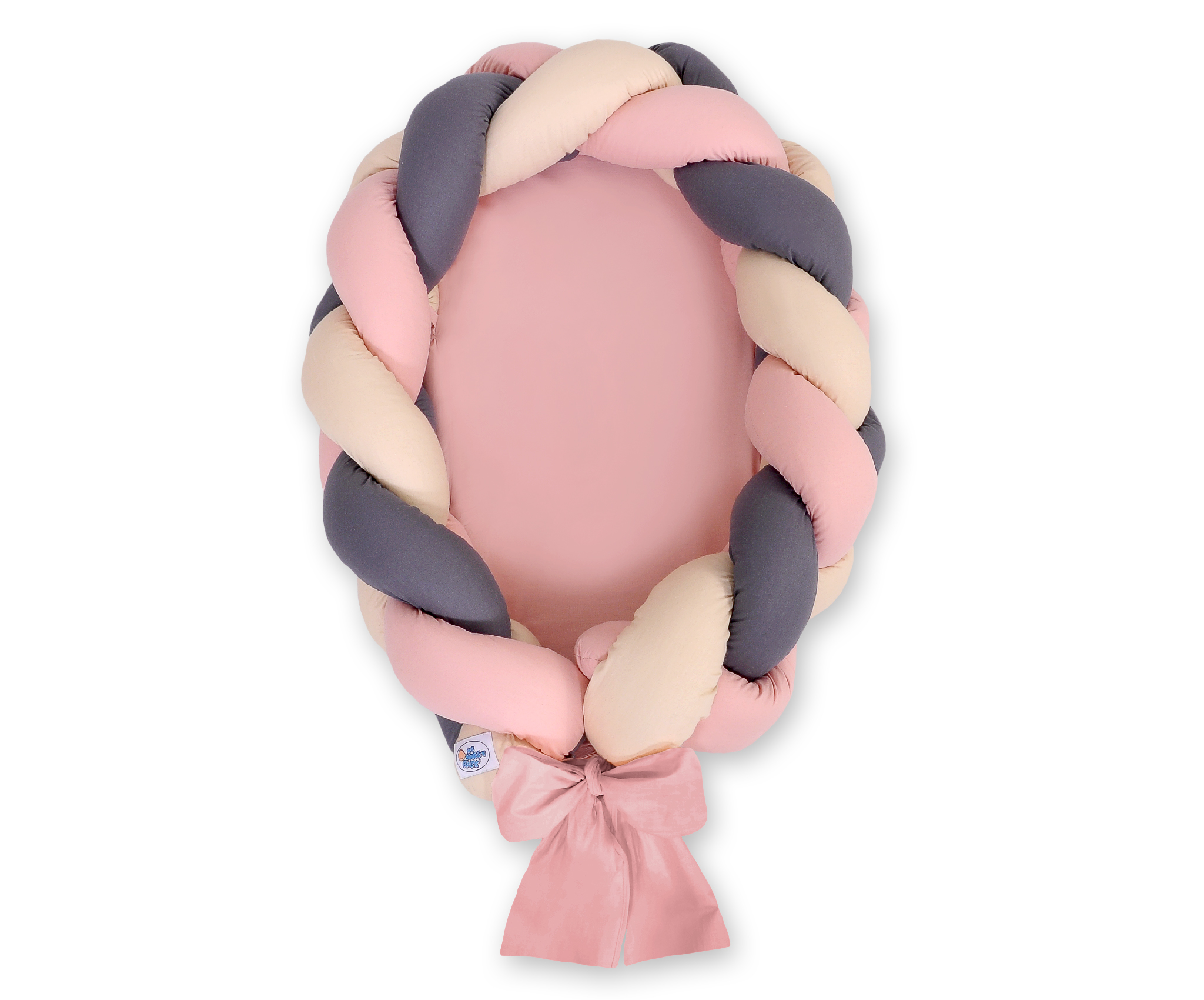 Braided baby nest 2 in 1 - beige-pastel pink-anthracite — modelis Kokon/ magic loop/391-1033-1032