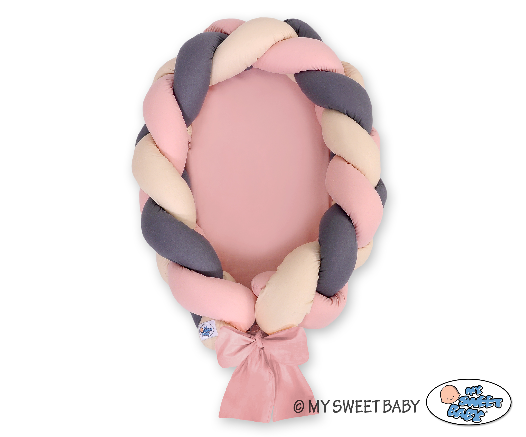 Braided baby nest 2 in 1 - beige-pastel pink-anthracite — modelis Kokon/ magic loop/391-1033-1032
