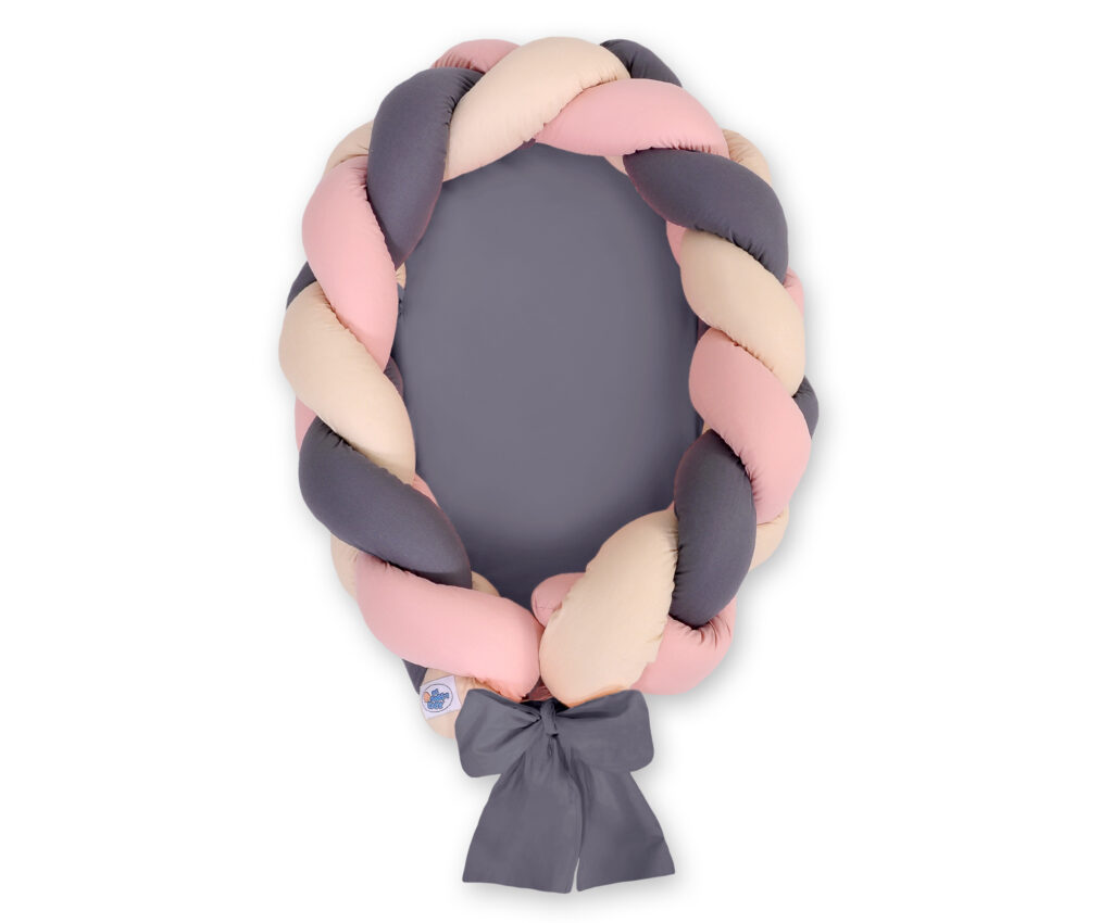 Braided baby nest 2 in 1 - beige-pastel pink-anthracite — modelis Kokon/ magic loop/391-1033-1032-1033