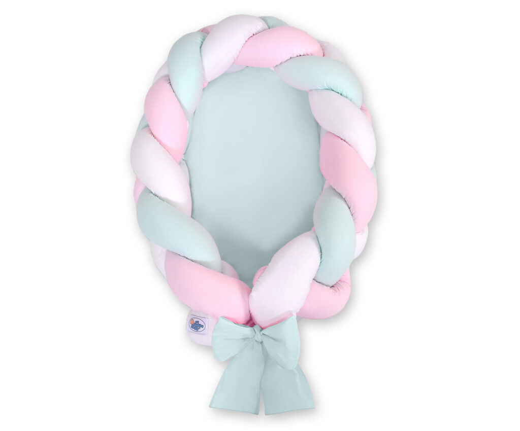 Braided baby nest 2 in 1 - white-pink-mint — modelis Kokon/ magic loop/516-517-1031-1031