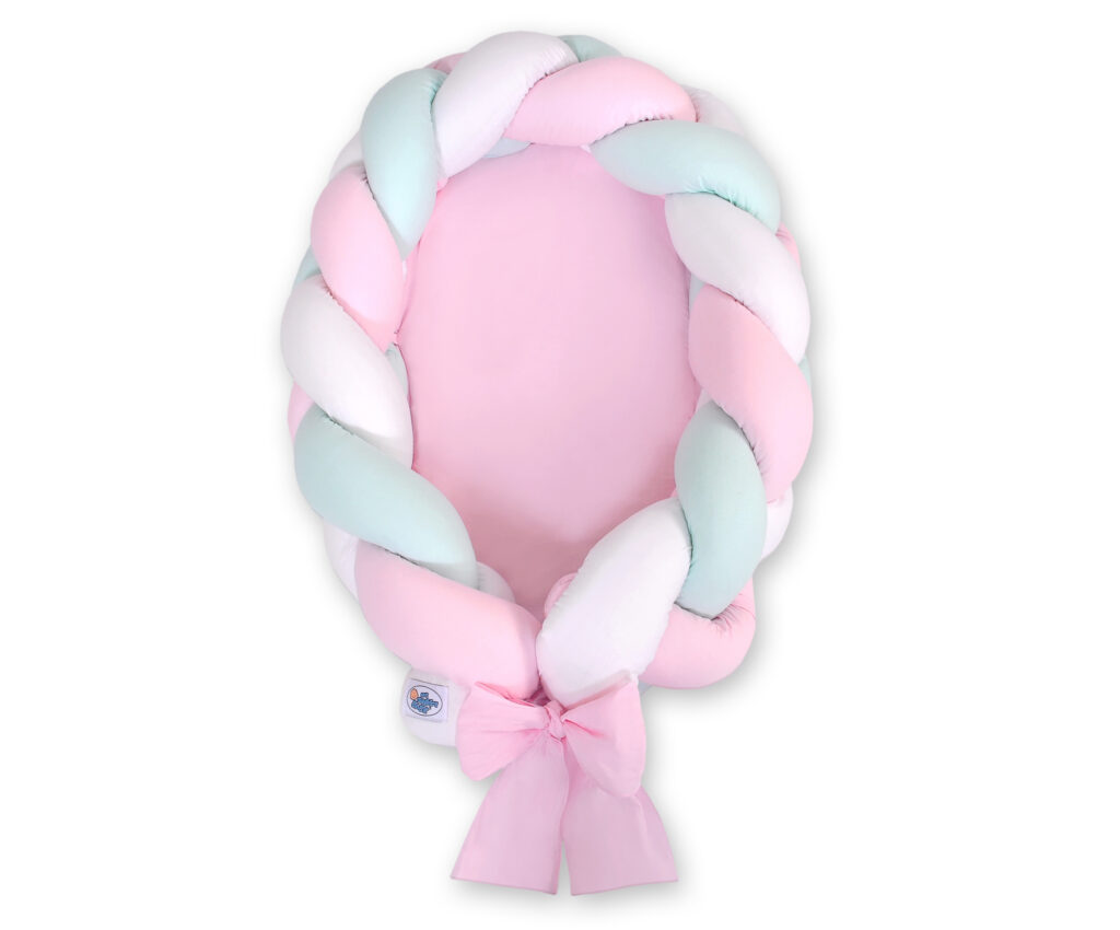 Braided baby nest 2 in 1 - white-pink-mint — modelis Kokon/ magic loop/516-517-1031-517