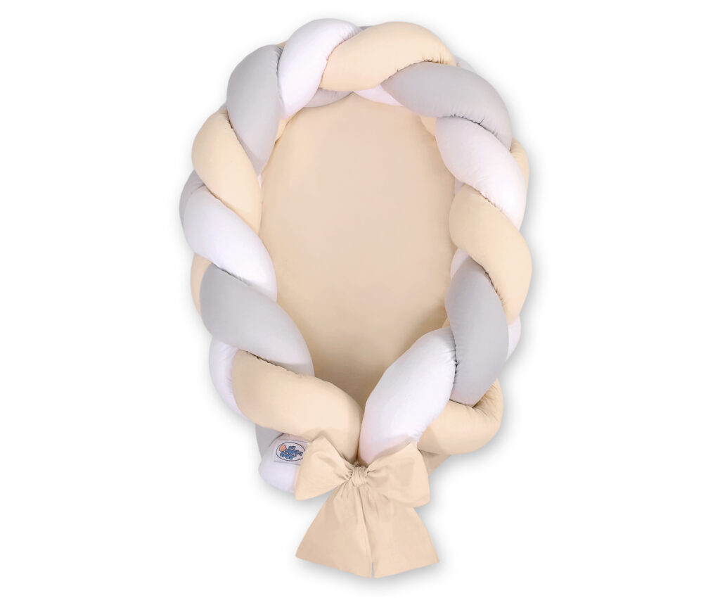 Braided baby nest 2 in 1 - white-gray-beige — modelis Kokon/ magic loop/516-523-391-391