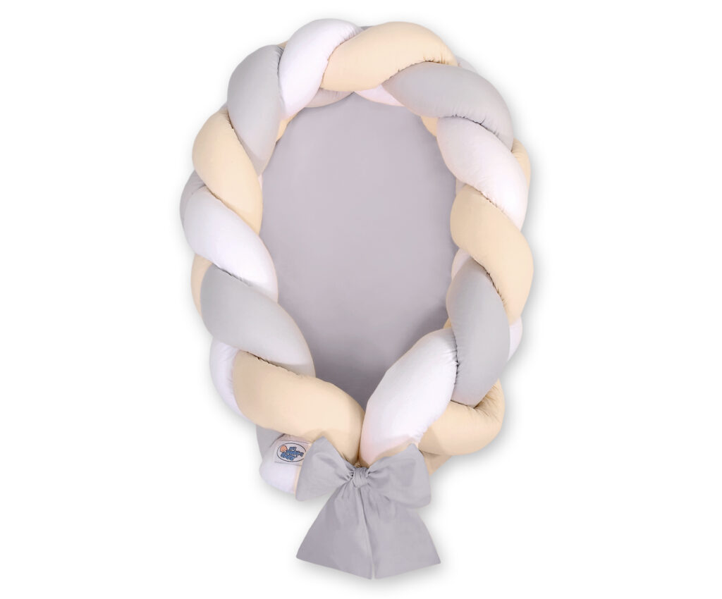 Braided baby nest 2 in 1 - white-gray-beige — modelis Kokon/ magic loop/516-523-391-523