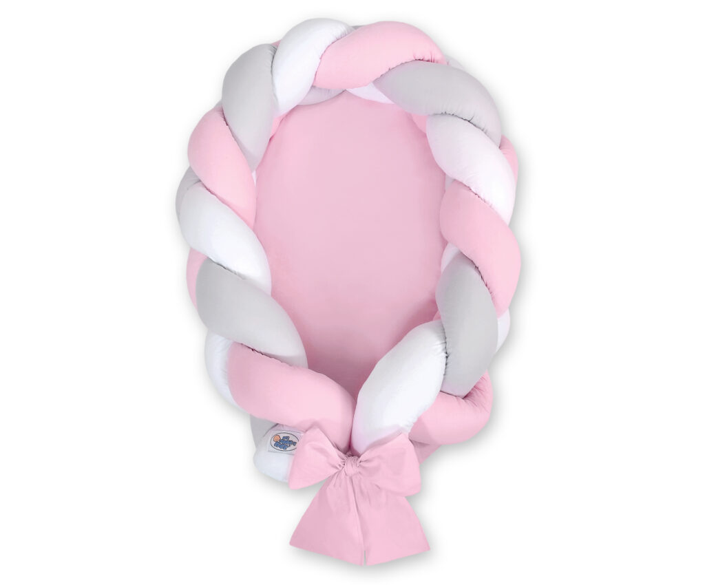 Braided baby nest 2 in 1 - white-gray-pink — modelis Kokon/ magic loop/516-523-517-517