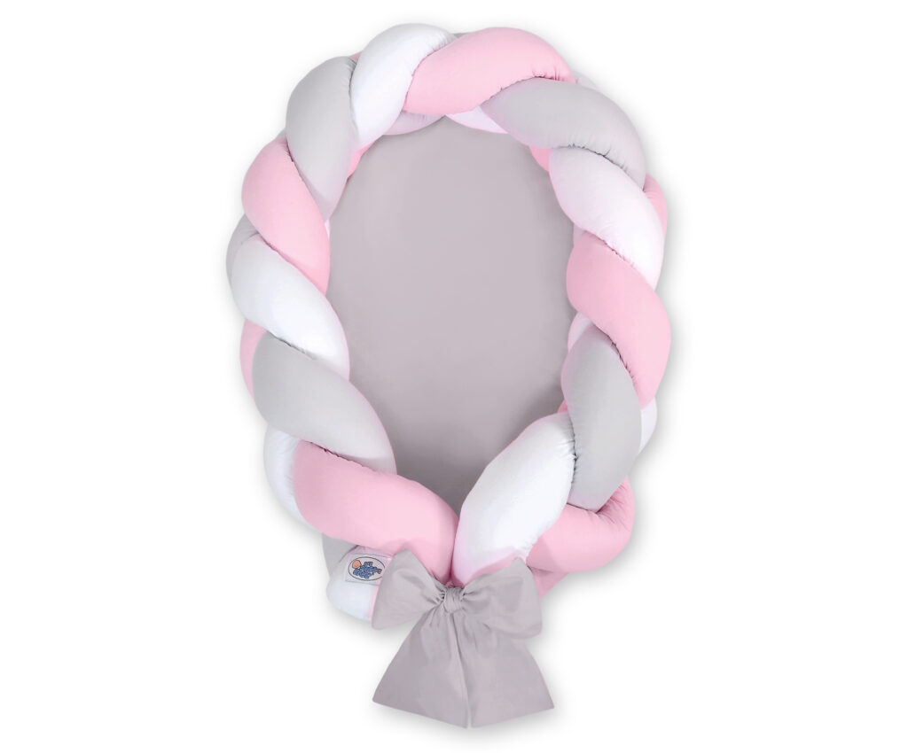 Braided baby nest 2 in 1 - white-gray-pink — modelis Kokon/ magic loop/516-523-517-523