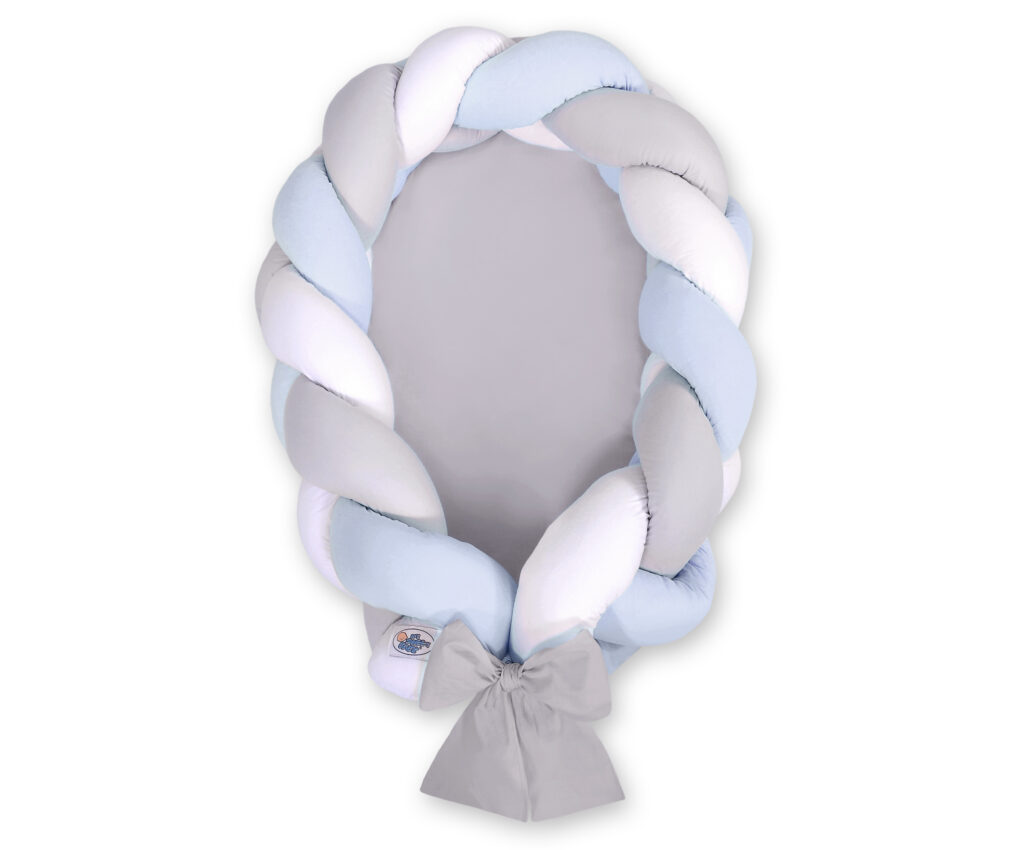 Braided baby nest 2 in 1 - white-gray-blue — modelis Kokon/ magic loop/516-523-518-523