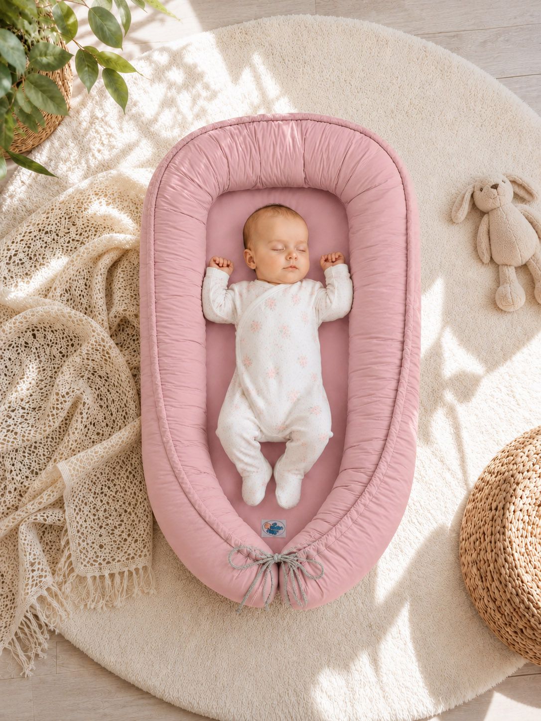 Baby nest double-sided Premium Cocoon for infants MY SWEET BABY- pastel pink