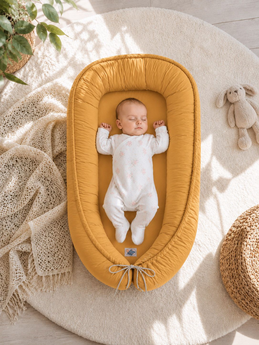 Baby nest double-sided Premium Cocoon for infants MY SWEET BABY- honey yellow