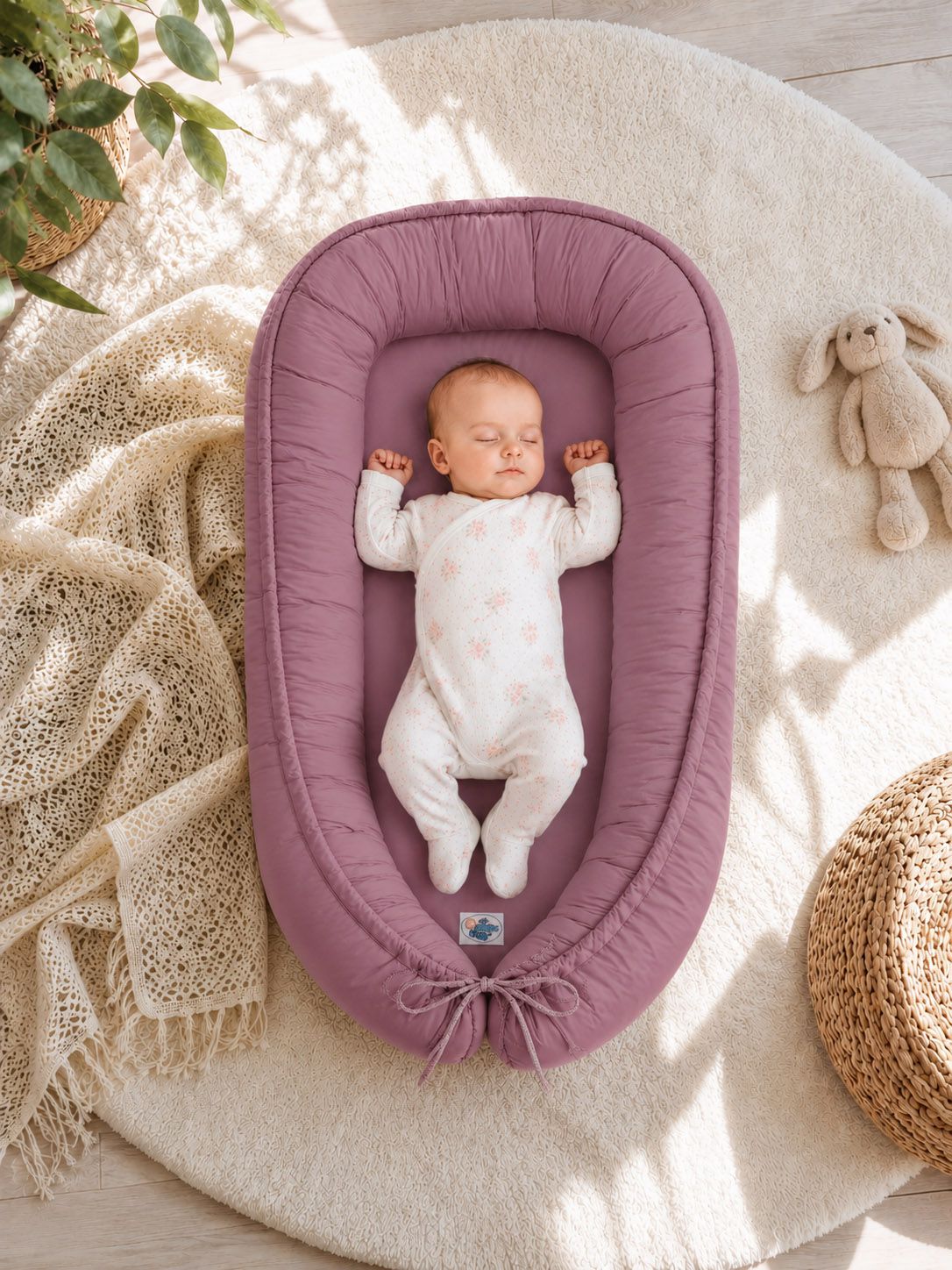 Baby nest double-sided Premium Cocoon for infants MY SWEET BABY- pastel violet