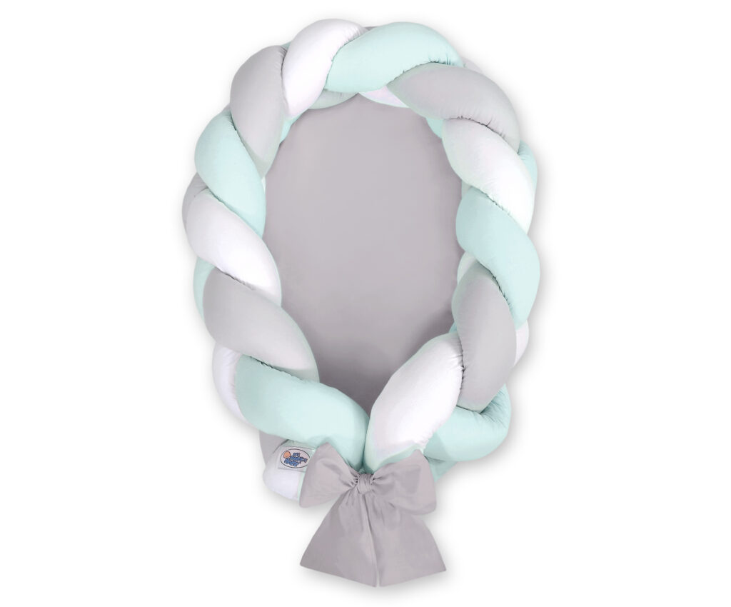Braided baby nest 2 in 1 - white-gray-mint — modelis Kokon/magic loop/ 516-523-1031-523