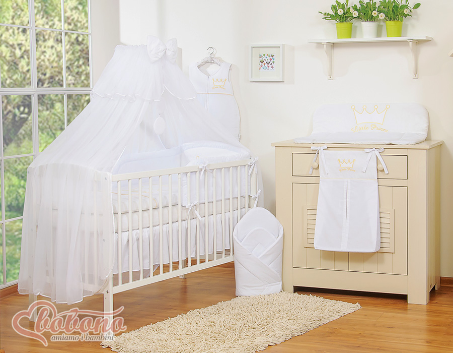 Large mosquito net for baby's bed made of white chiffon with circles and a bow - white hangers