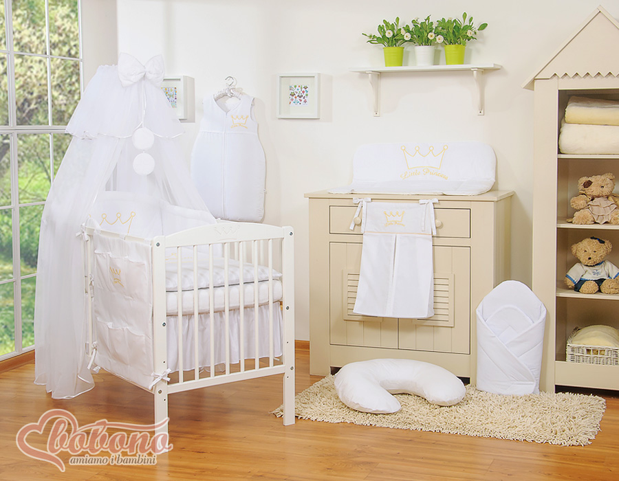 Large mosquito net for baby's bed made of white chiffon with circles and a bow - white hangers