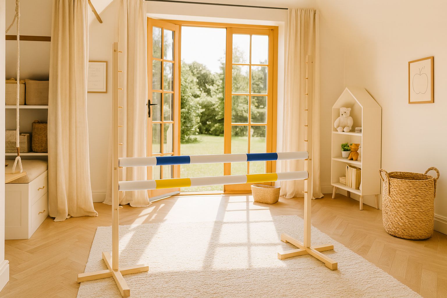 Jumping obstacle for Hobby Horse 120cm, with two beams - blue and yellow