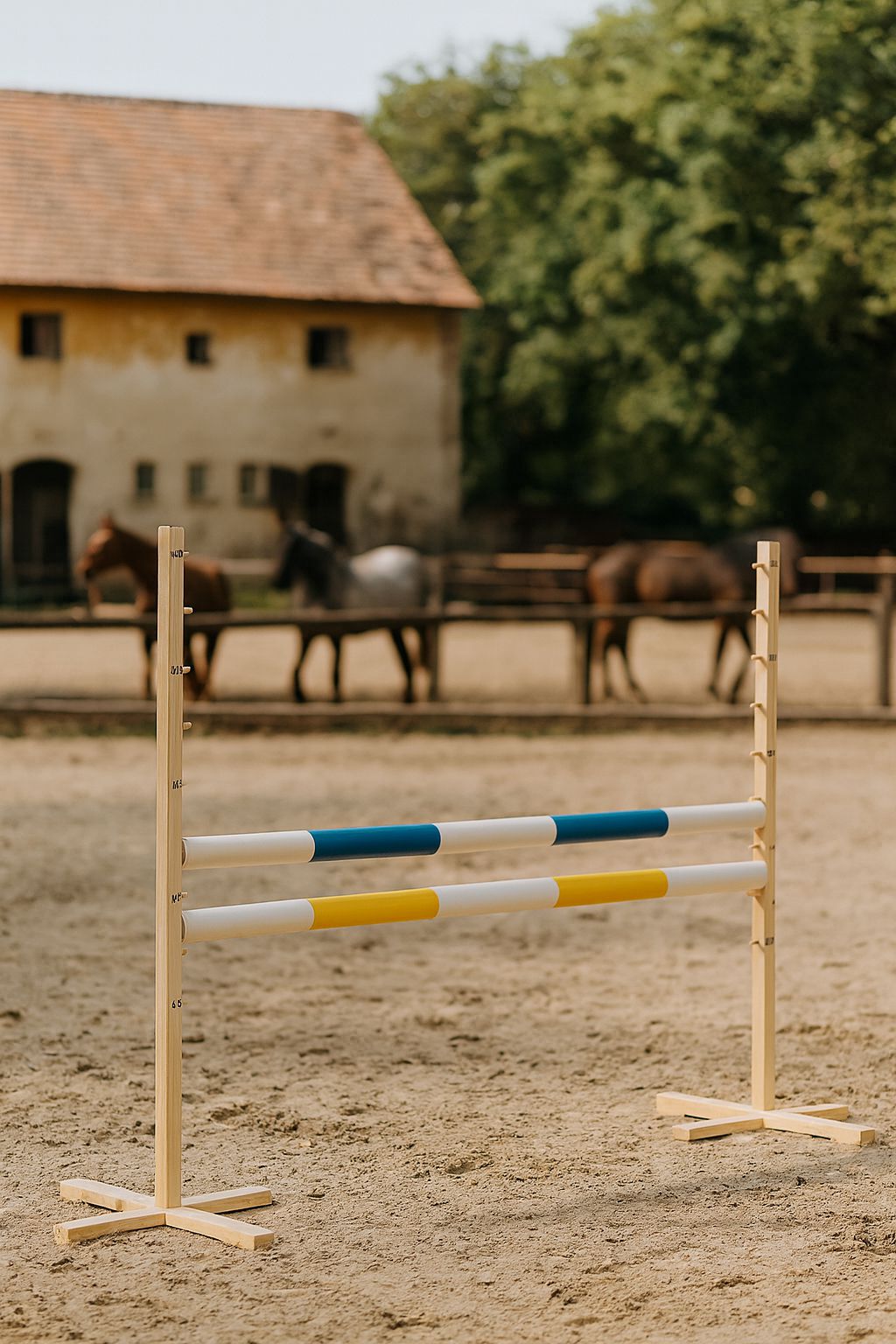 Jumping obstacle for Hobby Horse 120cm, with two beams - blue and yellow