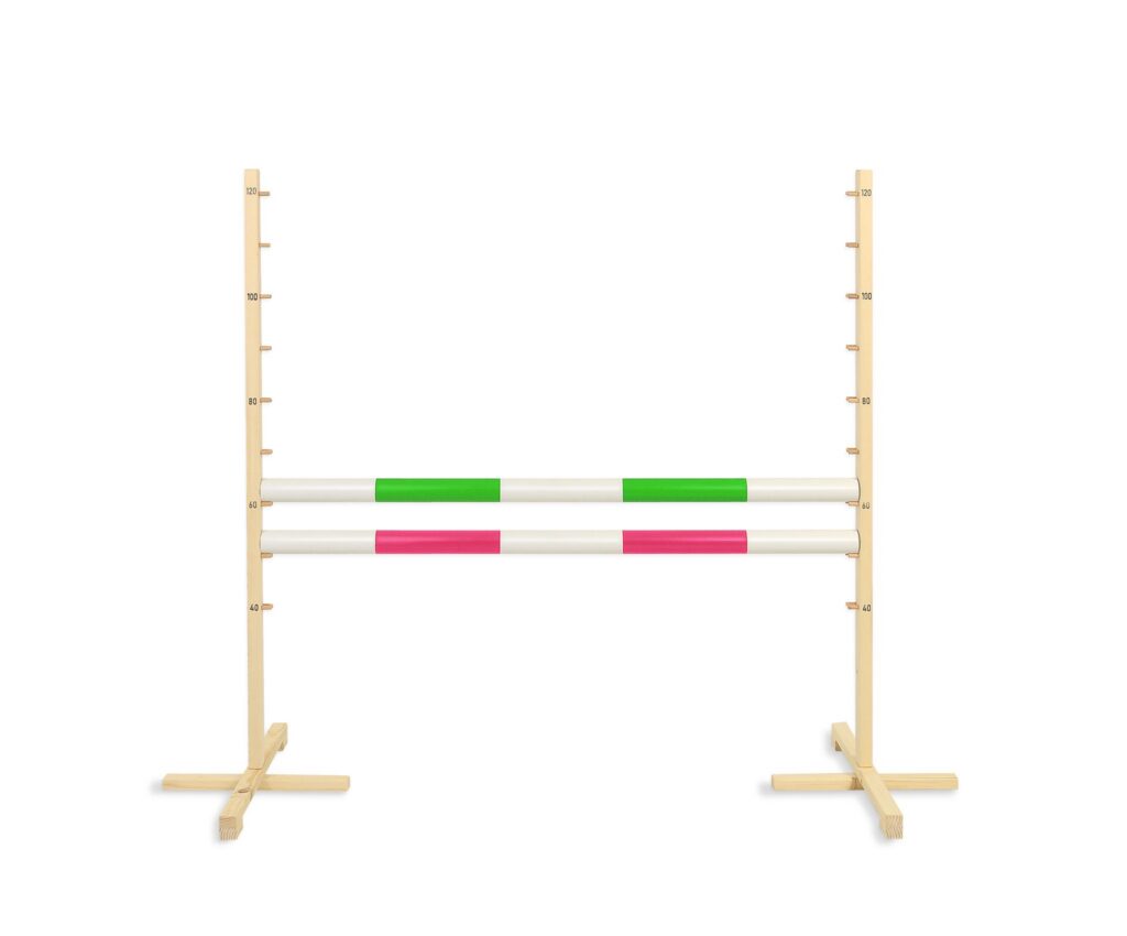Jumping obstacle for Hobby Horse 120cm, with two beams green and pink