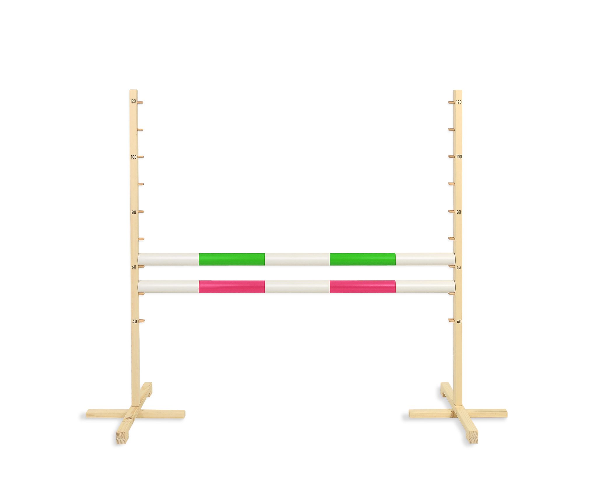 Jumping obstacle for Hobby Horse 120cm, with two beams green and pink