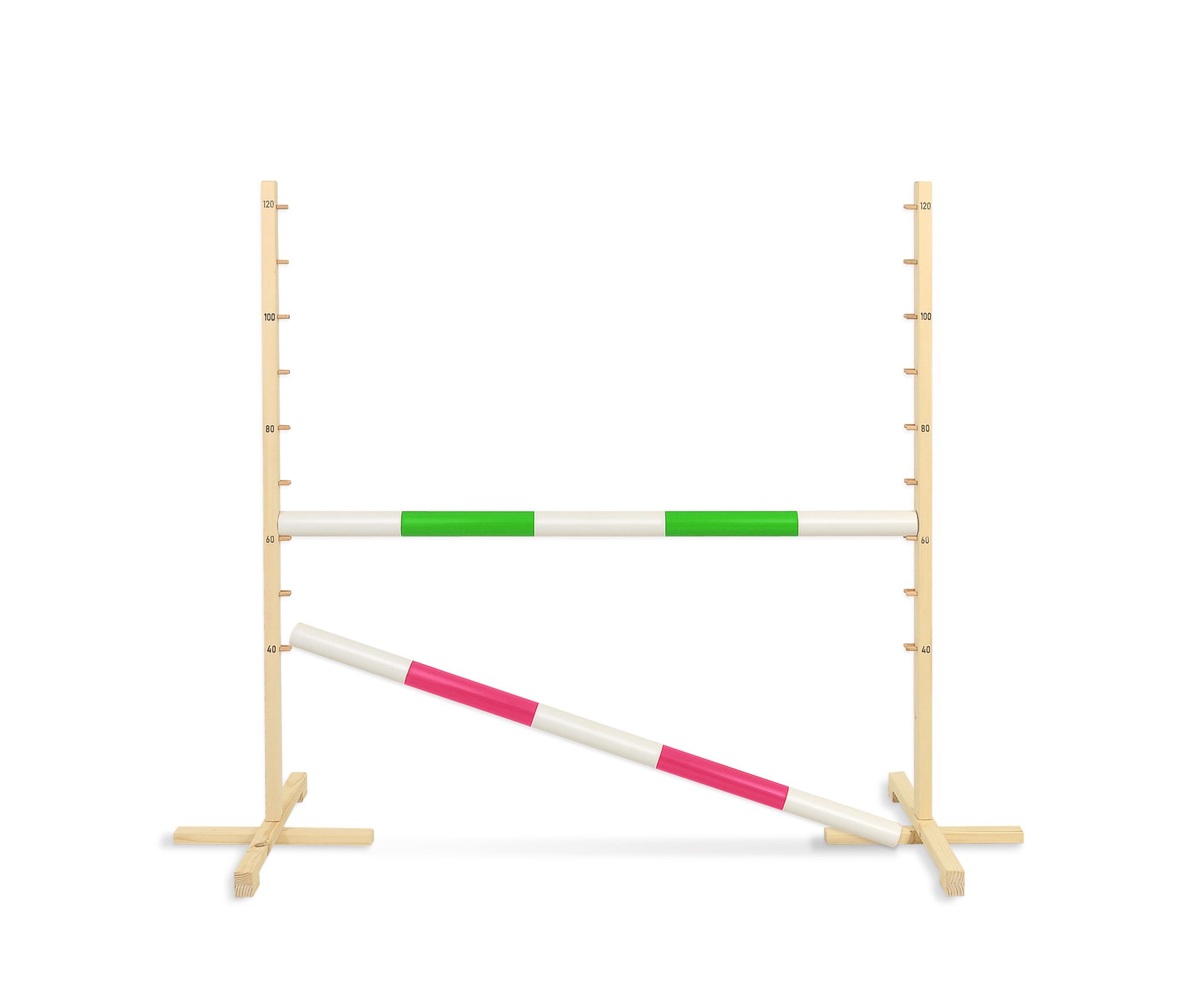 Jumping obstacle for Hobby Horse 120cm, with two beams green and pink