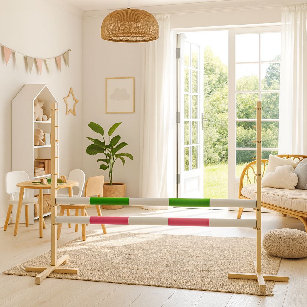 Jumping obstacle for Hobby Horse 120cm, with two beams green and pink