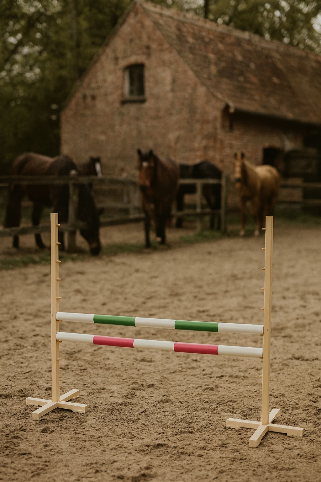 Jumping obstacle for Hobby Horse 120cm, with two beams green and pink