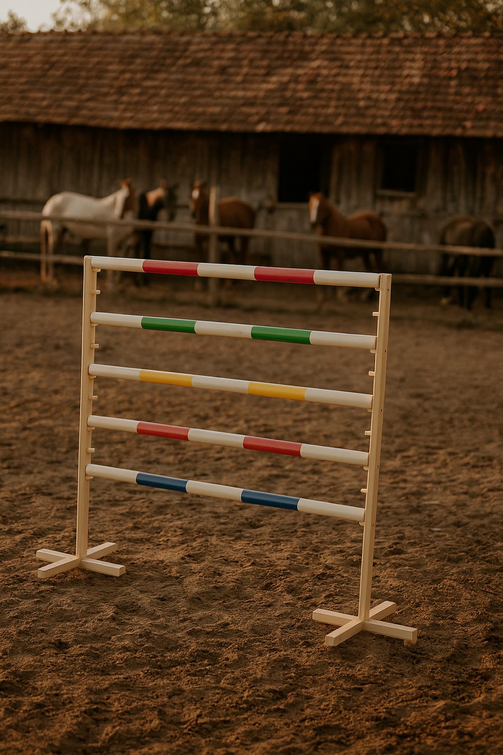 Jumping obstacle for Hobby Horse 120cm, with two beams yellow and green