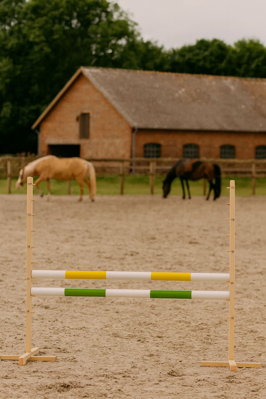 Jumping obstacle for Hobby Horse 120cm, with two beams yellow and green