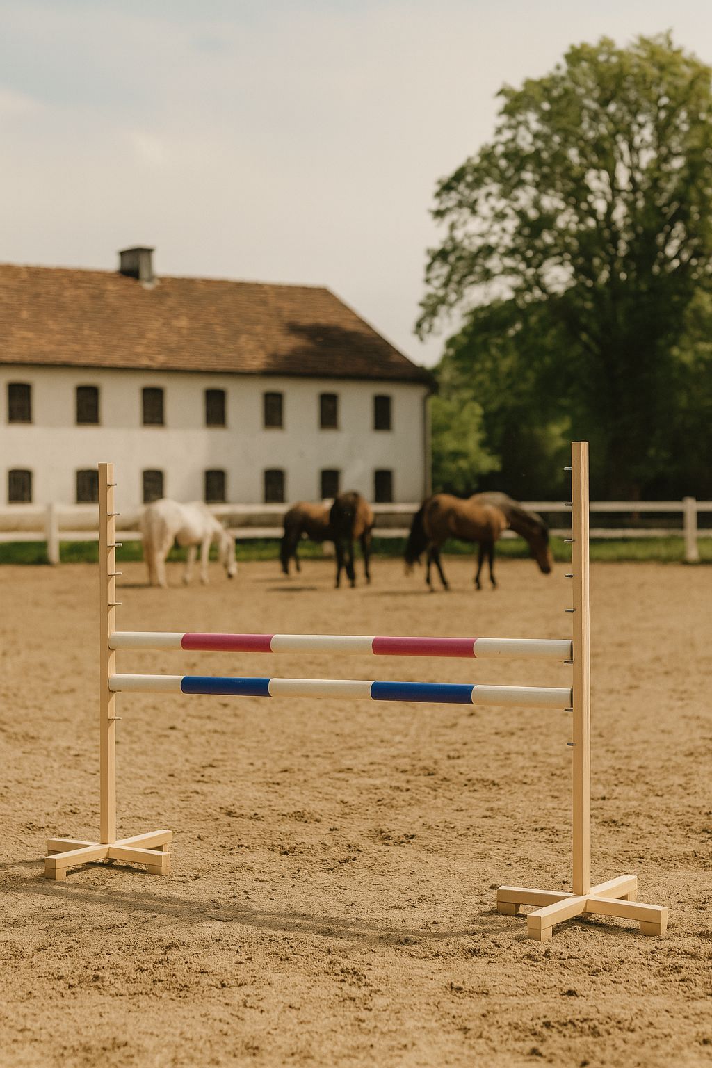 Jumping obstacle for Hobby Horse 120cm, with two beams pink and blue