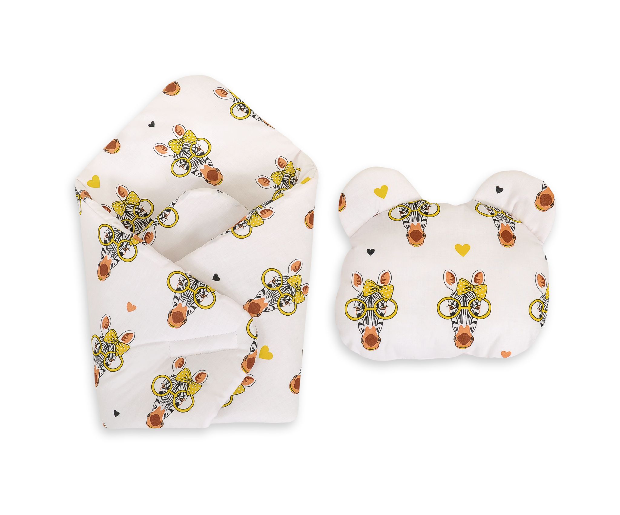 Doll's swaddling cone with pillow - zebra yellow