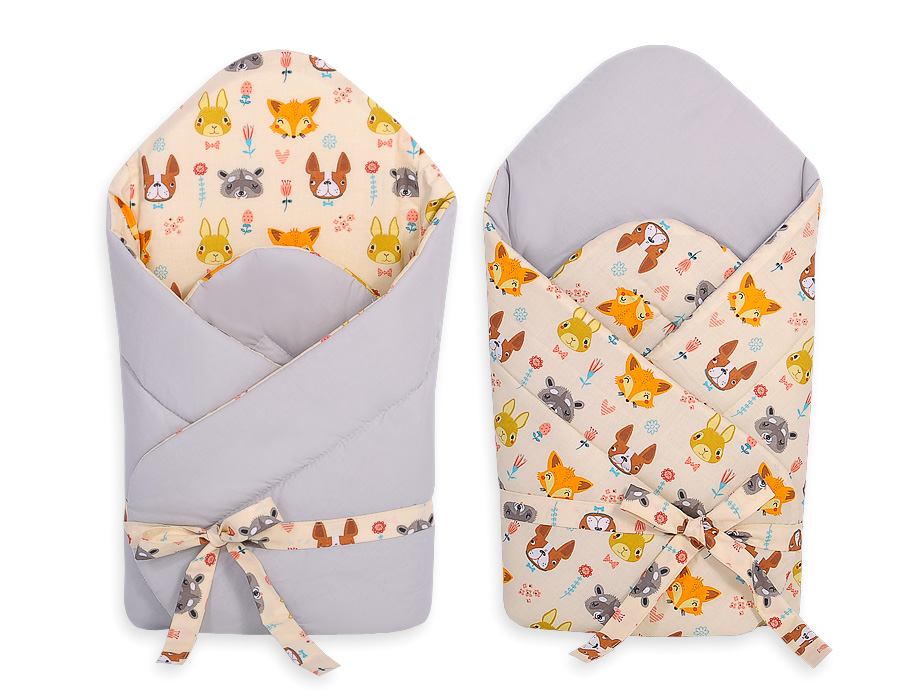 Baby nest 2in1 with stiffening with bow - cream animals