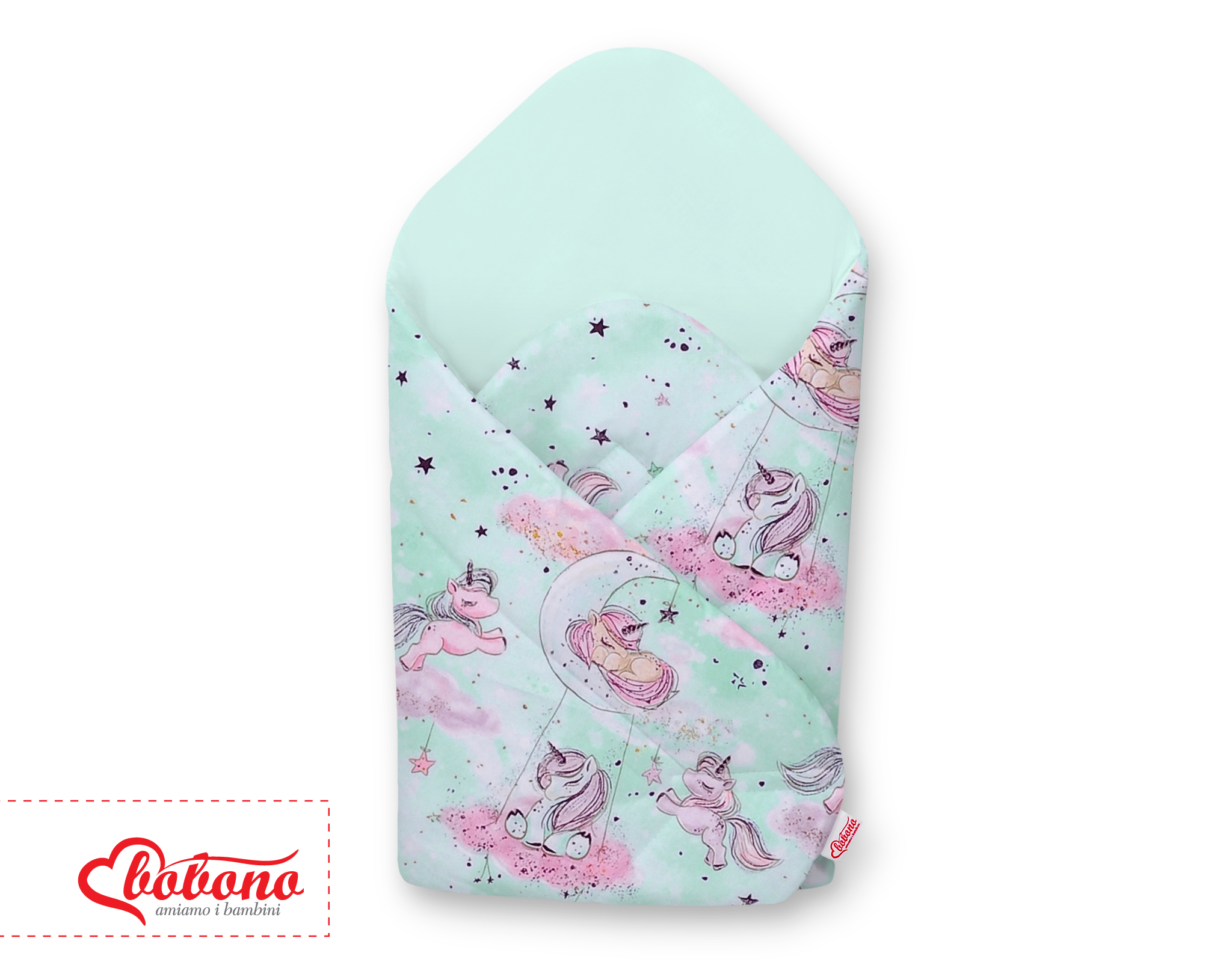 Baby nest with stiffening - unicorn mint/mint