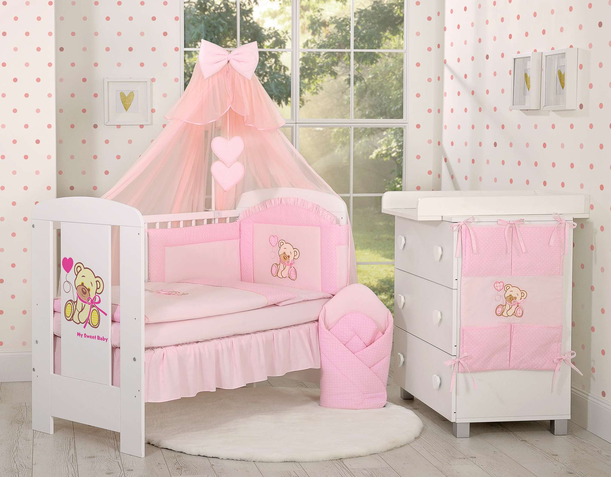 Baby nest with stiffening- Bear with bow pink