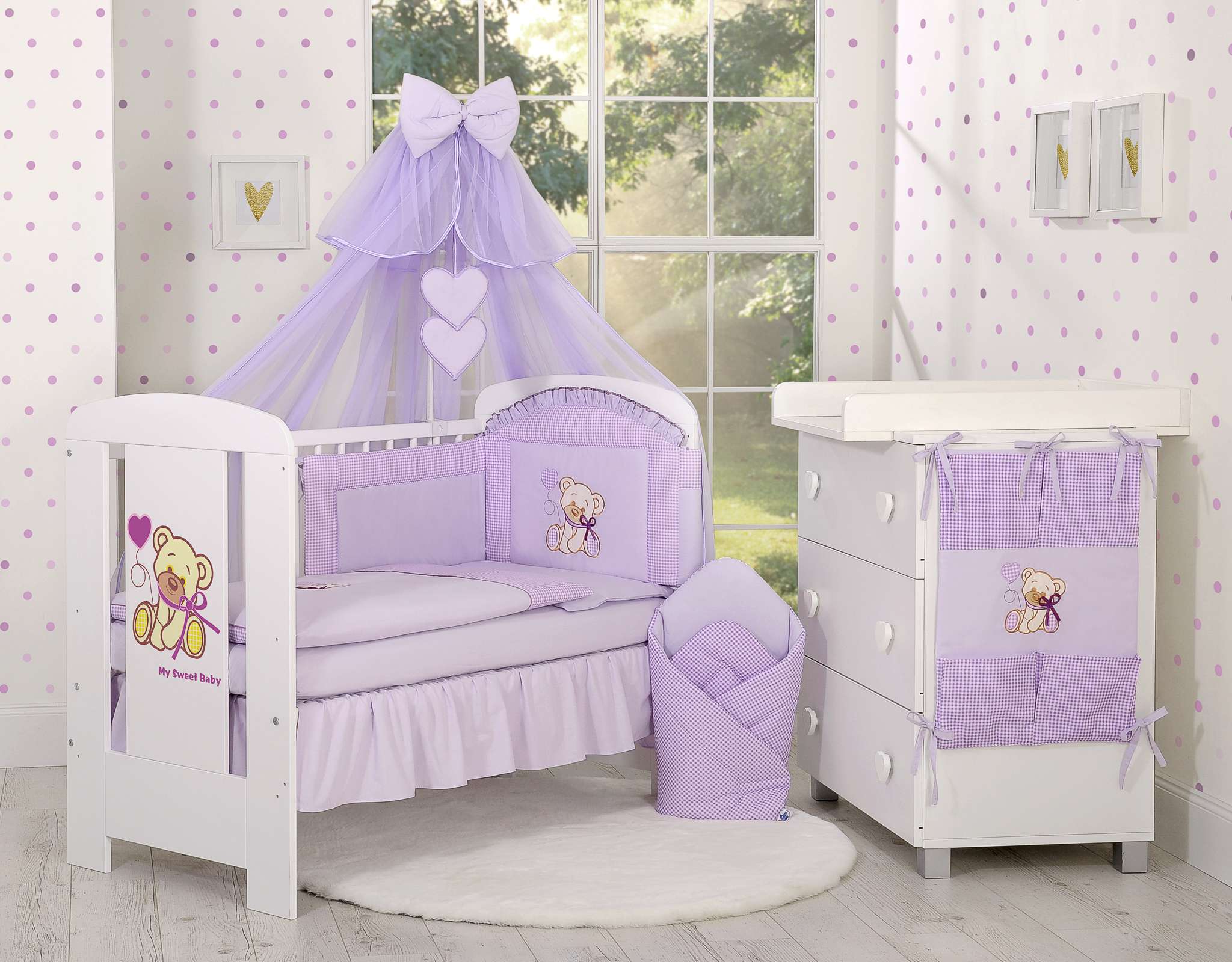 Baby nest with stiffening- Bear with bow lilac