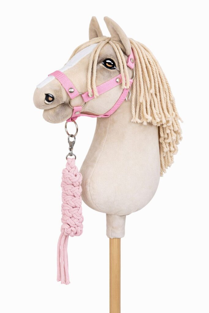 Set for Hobby Horse: the halter A3 + Tether made of cord - pink