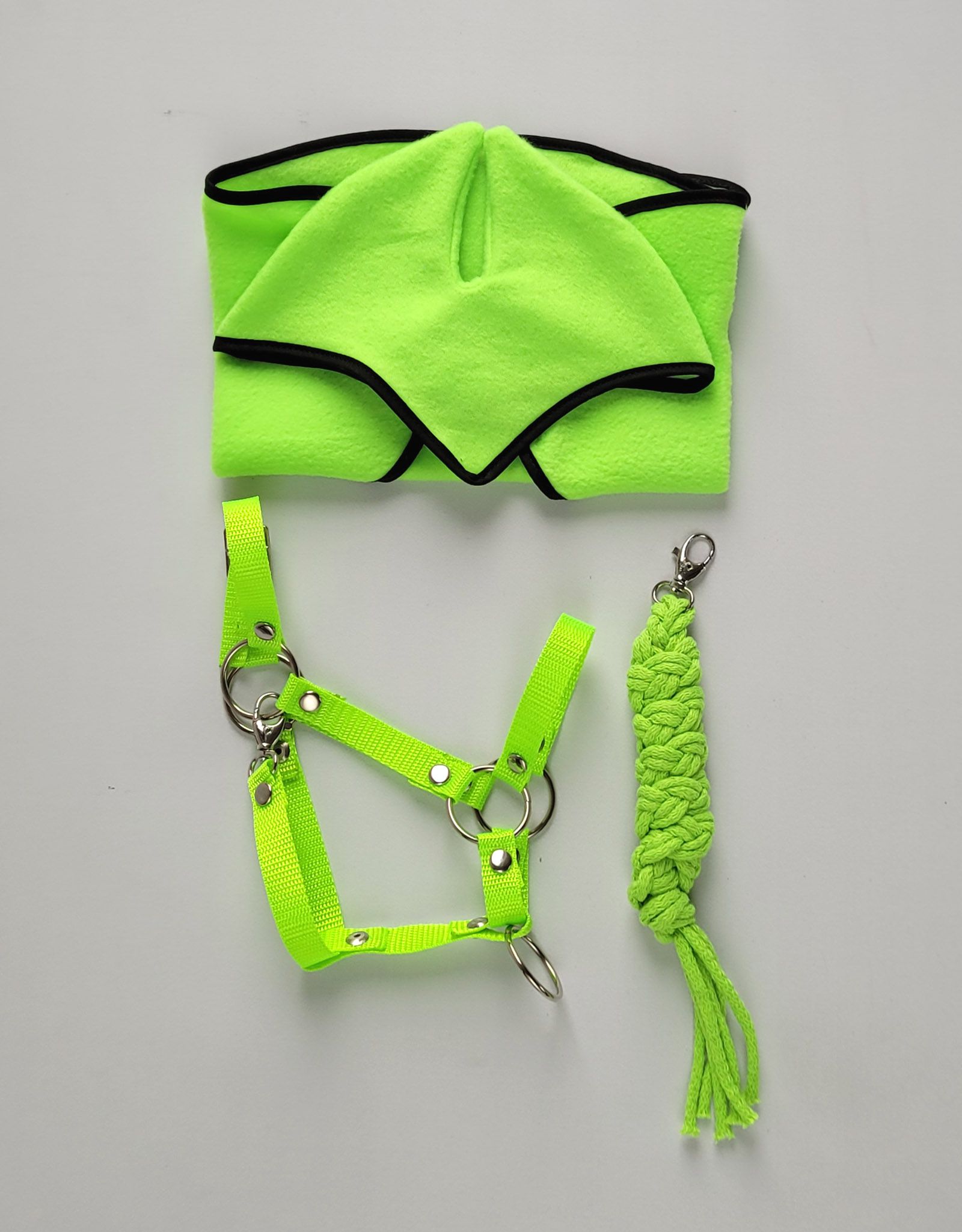 Set for Hobby Horse: the halter A3 + Tether made of cord - neon-green
