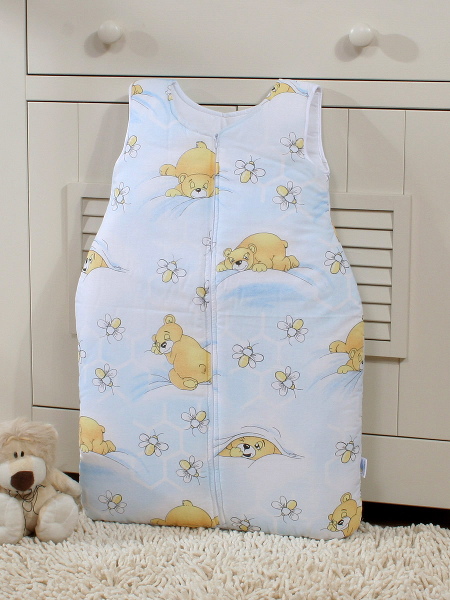 Cotton sleeping bag for children, size M, 6-12 months, TOG 2.5, all-season, blue teddy bear — modelis SPIW/222