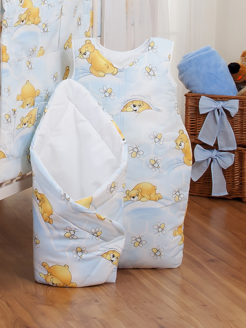 Cotton sleeping bag for children, size M, 6-12 months, TOG 2.5, all-season, blue teddy bear — modelis SPIW/222