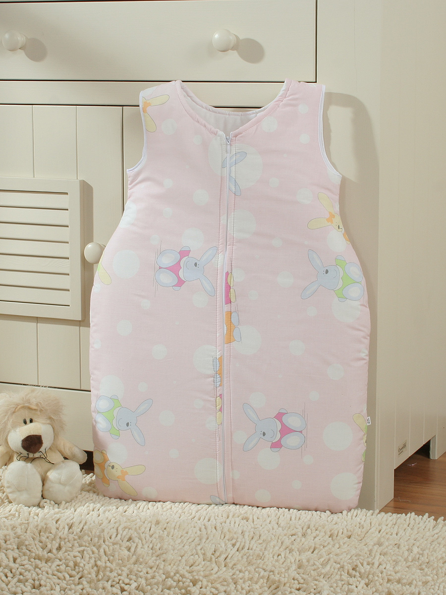 Cotton sleeping bag for children, size M, 6-12 months, TOG 2.5, all-season, bunnies on pink