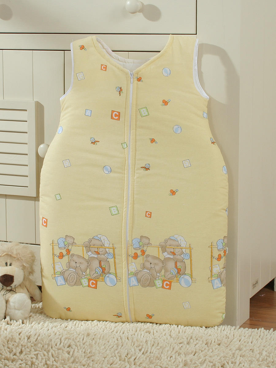 Cotton sleeping bag for children, size M, 6-12 months, TOG 2.5, all-season, teddy bears in a cot