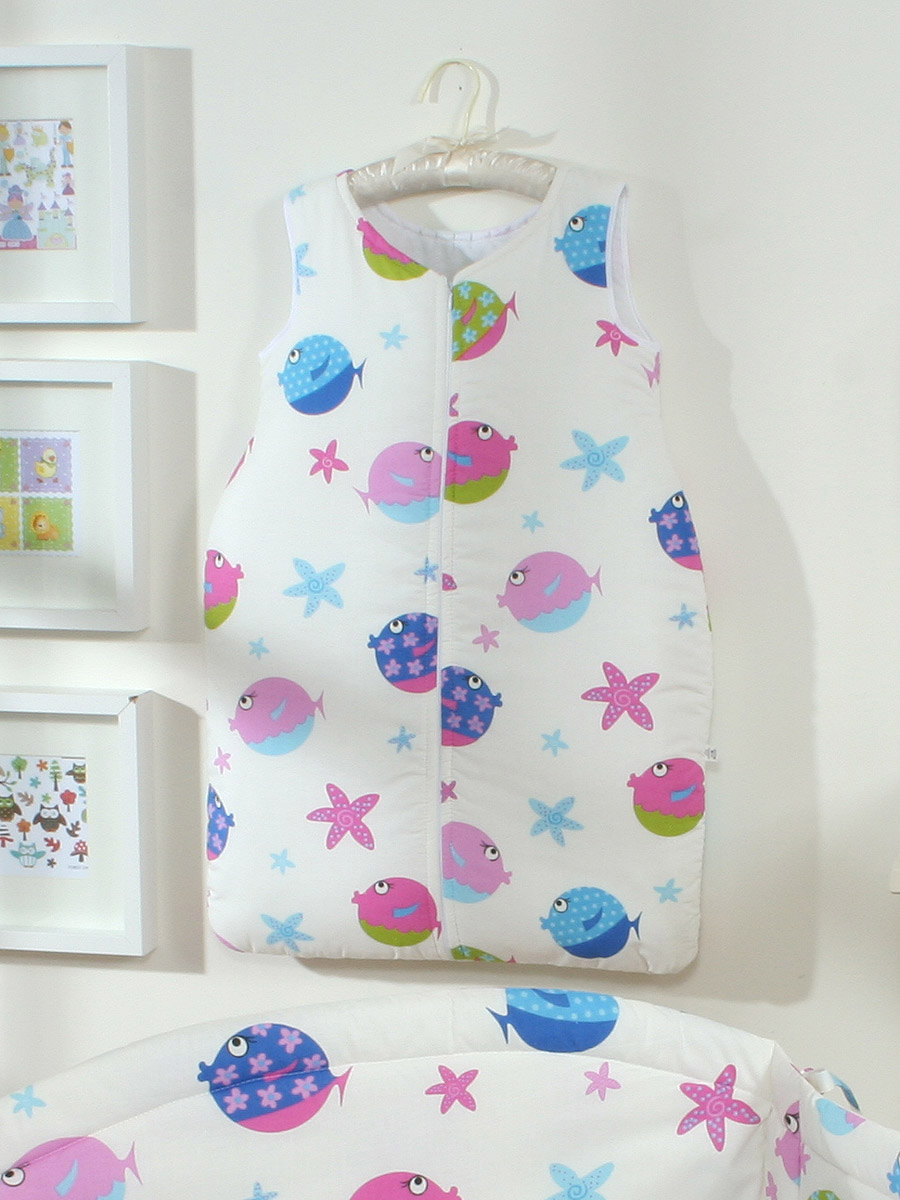 Cotton sleeping bag for children, size M, 6-12 months, TOG 2.5, all-season, little fishes