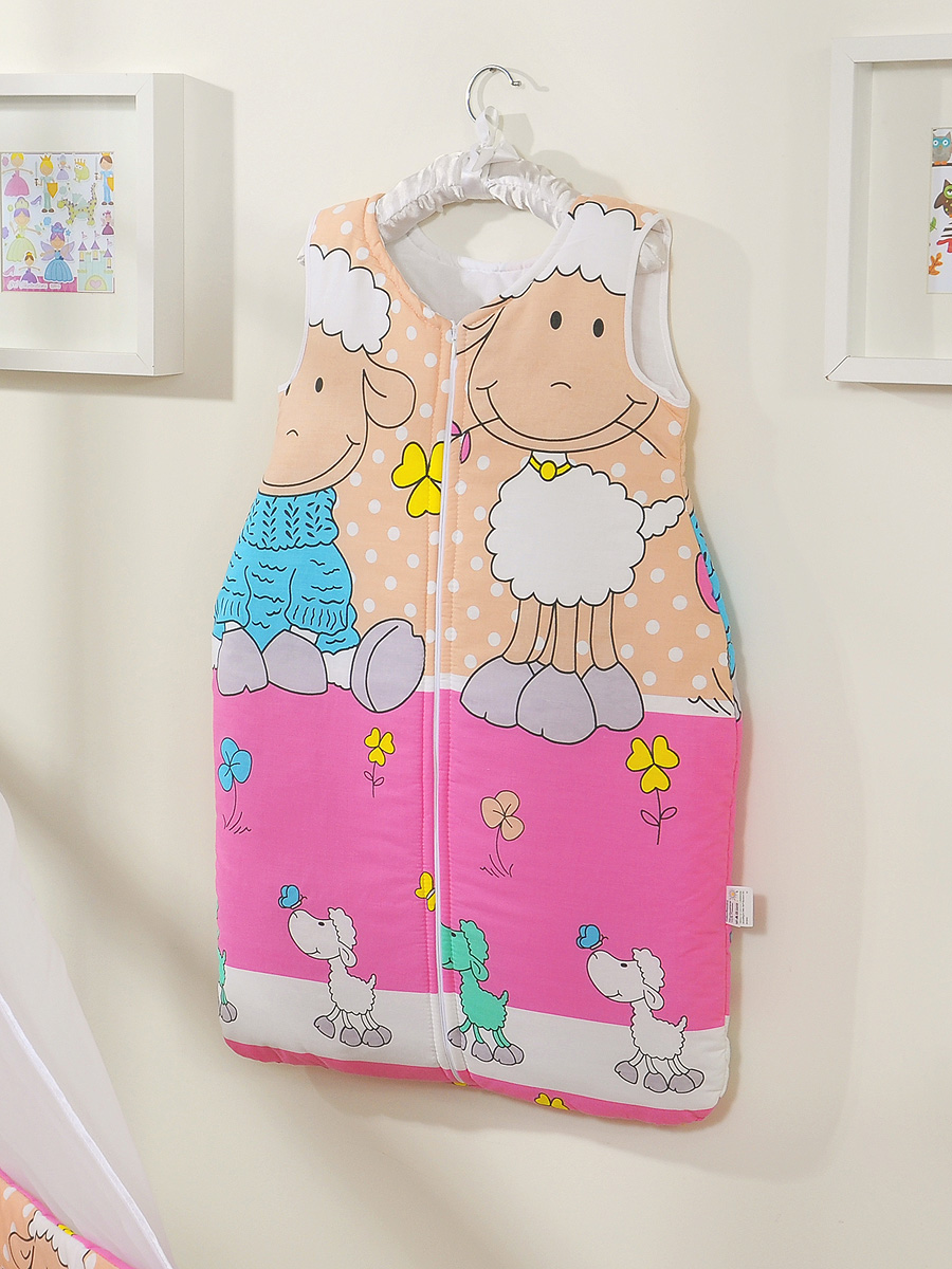 Cotton sleeping bag for children, size M, 6-12 months, TOG 2.5, all-season, Sheeps pink-beige
