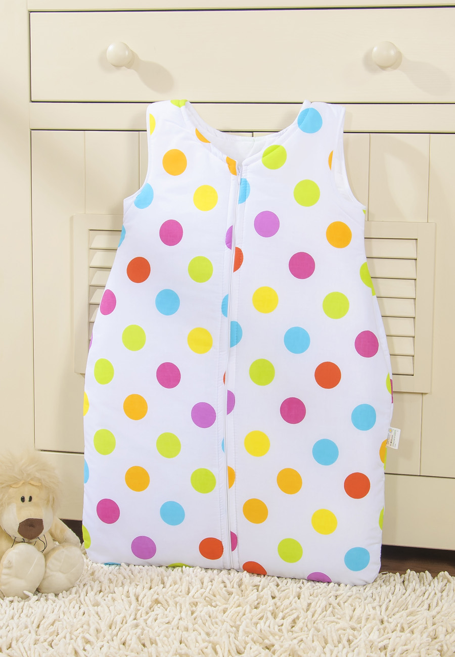 Cotton sleeping bag for children, size M, 6-12 months, TOG 2.5, all-season, brigt dots on white