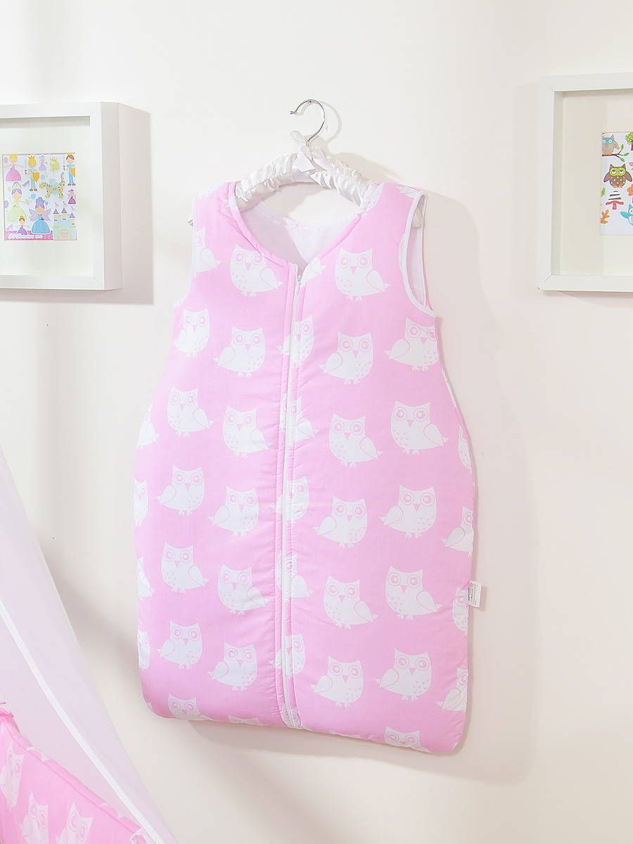 Cotton sleeping bag for children, size M, 6-12 months, TOG 2.5, all-season, Owls pink