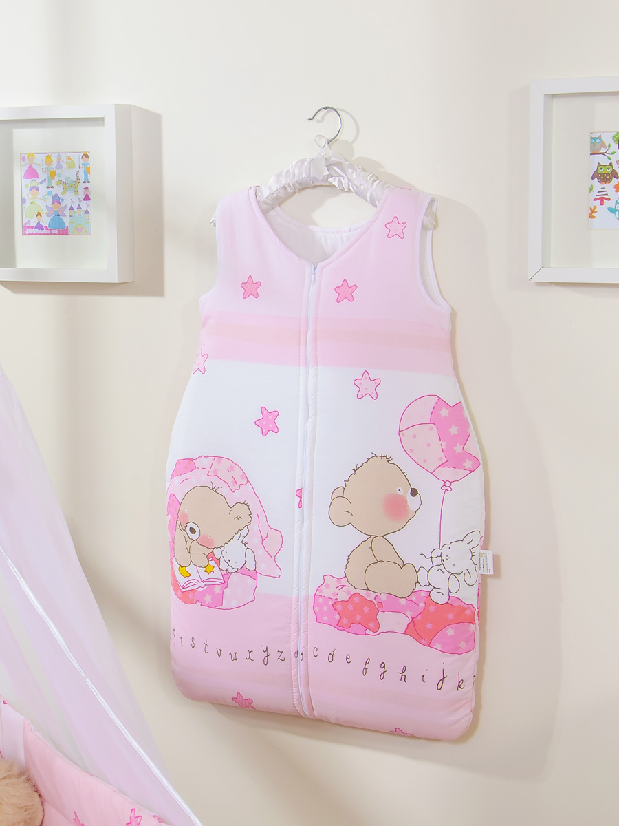 Cotton sleeping bag for children, size M, 6-12 months, TOG 2.5, all-season, teddy bear pink