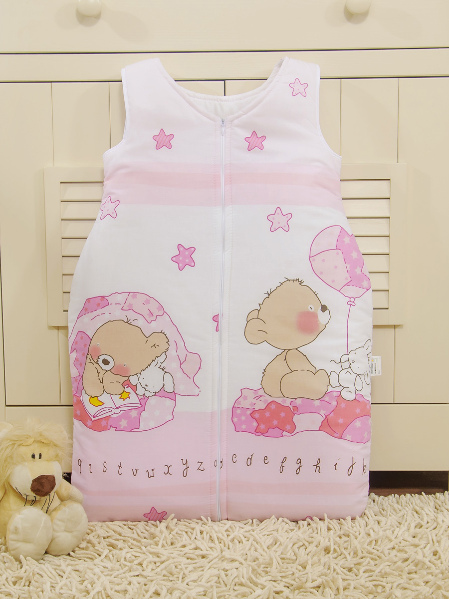 Cotton sleeping bag for children, size M, 6-12 months, TOG 2.5, all-season, teddy bear pink