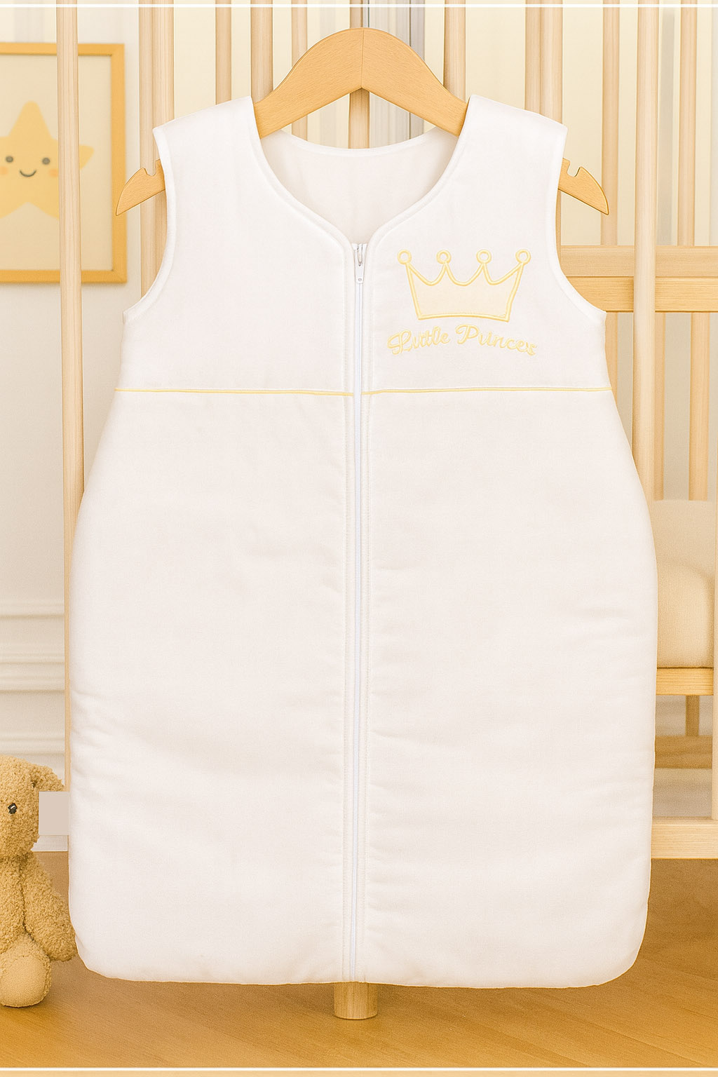 Cotton sleeping bag for children, size M, 6-12 months, TOG 2.5, all-season, Little Princess white
