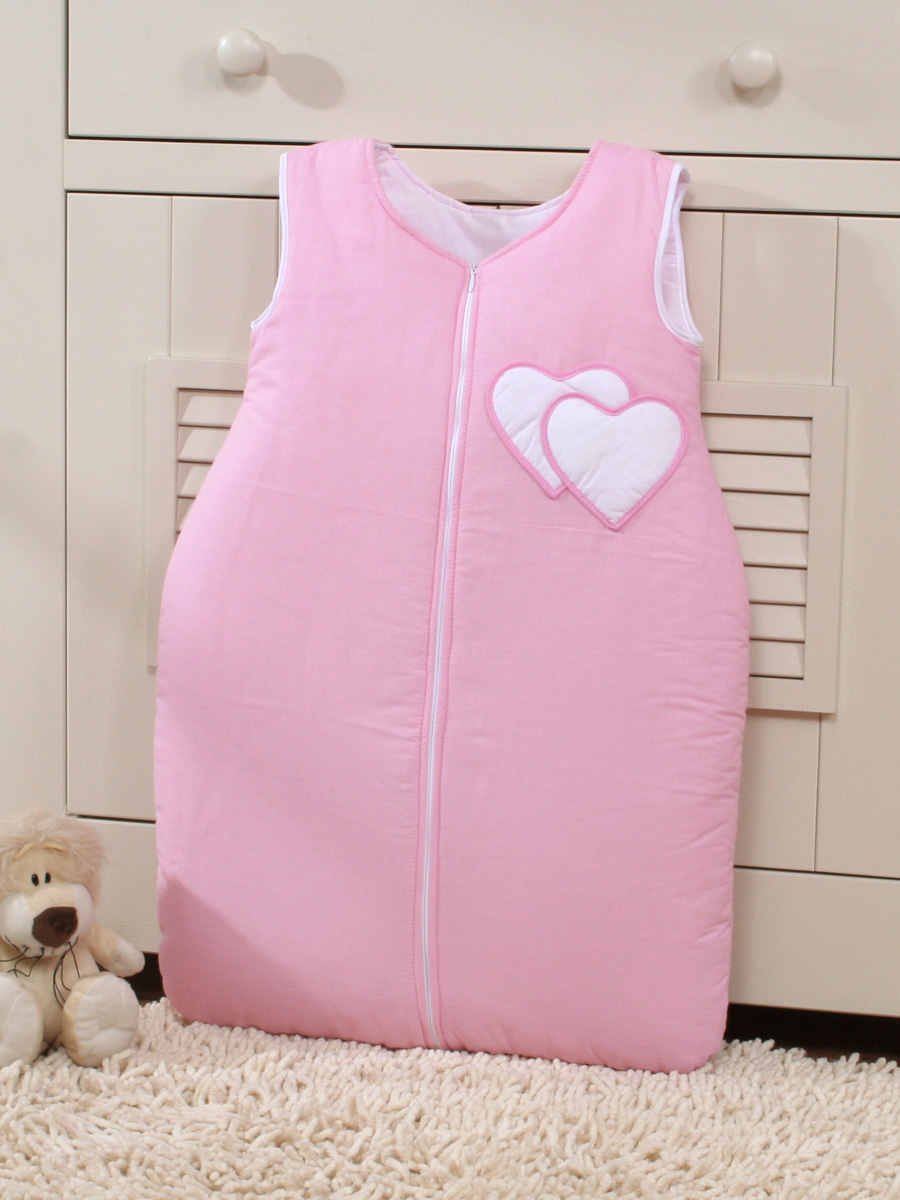 Cotton sleeping bag for children, size M, 6-12 months, TOG 2.5, all-season, hearts pink